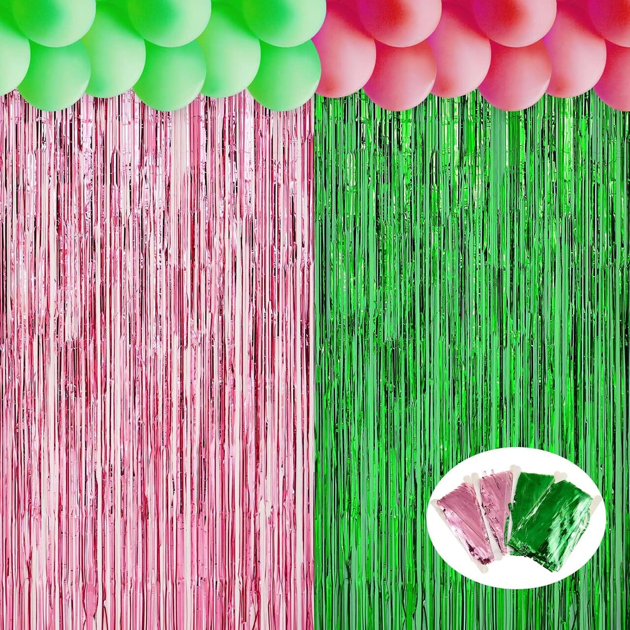 4 Pack 3.28 x 6.56 ft Streamers Backdrop Party Decoration Witch Party Decor Metal Tinsel Foil Fringe Curtains Backdrop Curtains Streamer for Witch Decor(Pink and Green,Tinsel Curtain)